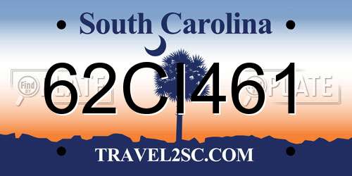62CI461 South Carolina License Plate