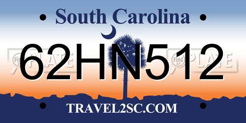 62HN512 South Carolina License Plate