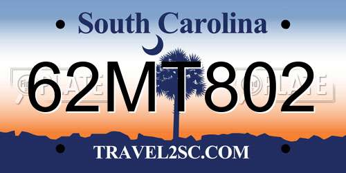 62MT802 South Carolina License Plate
