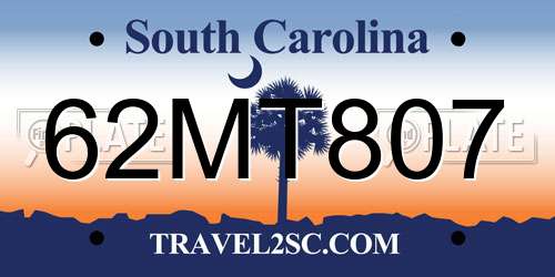 62MT807 South Carolina License Plate