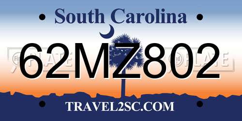 62MZ802 South Carolina License Plate