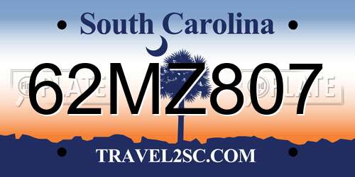 62MZ807 South Carolina License Plate