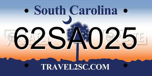 62SA025 South Carolina License Plate