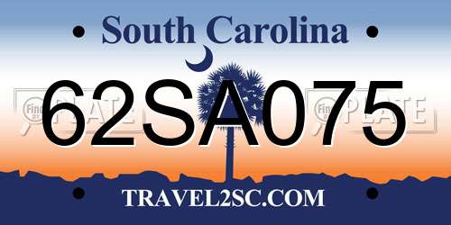 62SA075 South Carolina License Plate