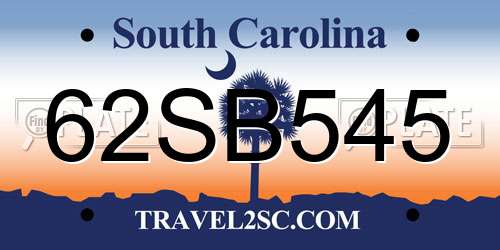 62SB545 South Carolina License Plate
