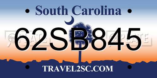 62SB845 South Carolina License Plate