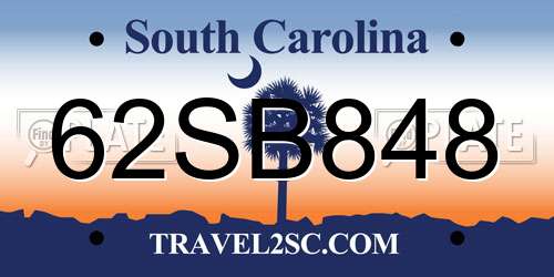 62SB848 South Carolina License Plate