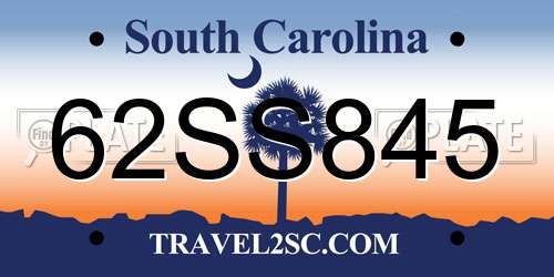 62SS845 South Carolina License Plate
