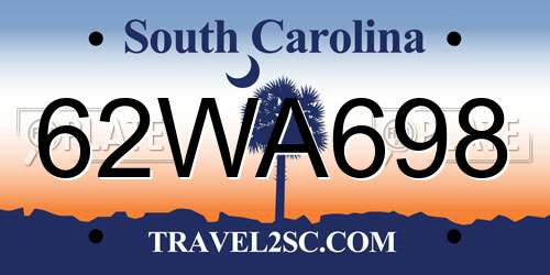 62WA698 South Carolina License Plate