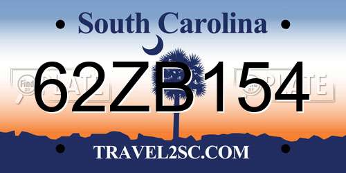 62ZB154 South Carolina License Plate