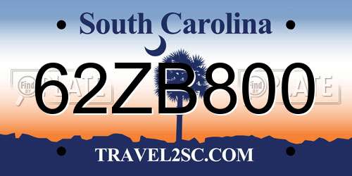 62ZB800 South Carolina License Plate