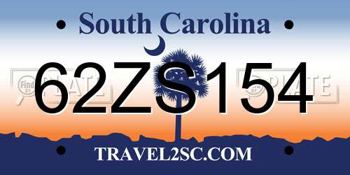62ZS154 South Carolina License Plate