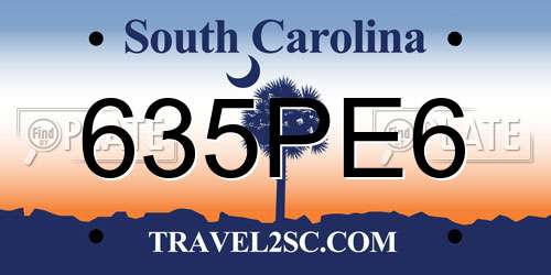 635PE6 South Carolina License Plate