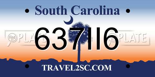 637II6 South Carolina License Plate