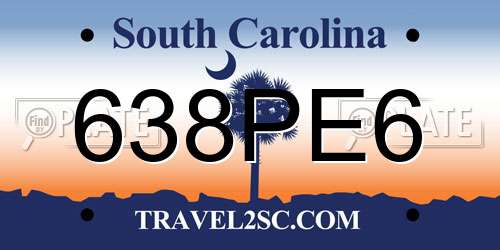 638PE6 South Carolina License Plate