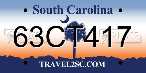 63CT417 South Carolina License Plate