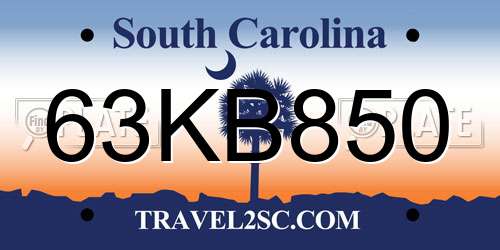 63KB850 South Carolina License Plate