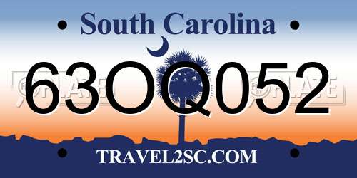 63OQ052 South Carolina License Plate