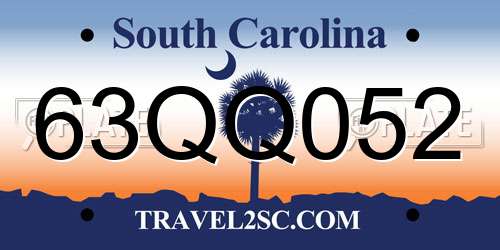 63QQ052 South Carolina License Plate