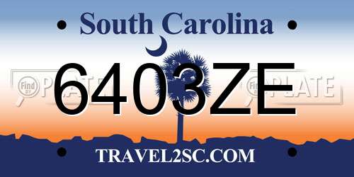 6403ZE South Carolina License Plate