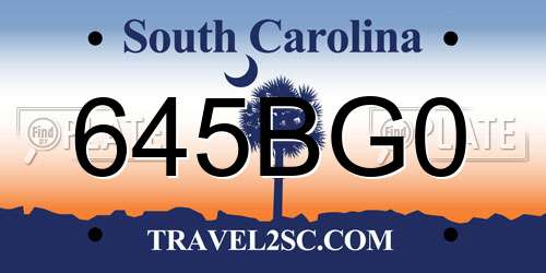 645BG0 South Carolina License Plate