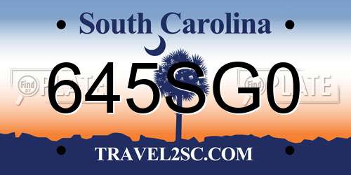 645SG0 South Carolina License Plate