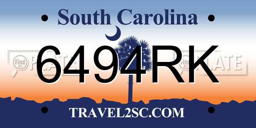 6494RK South Carolina License Plate