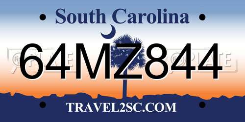 64MZ844 South Carolina License Plate