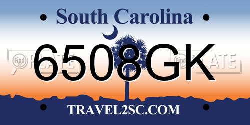 6508GK South Carolina License Plate