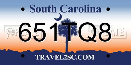651TQ8 South Carolina License Plate