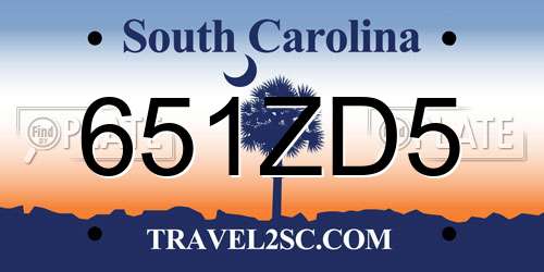 651ZD5 South Carolina License Plate