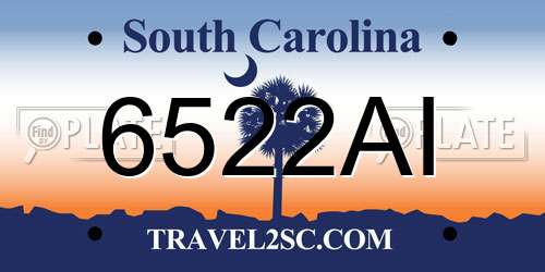 6522AI South Carolina License Plate