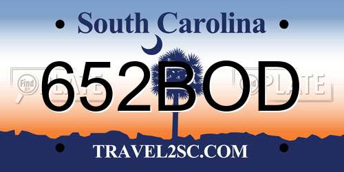 652BOD South Carolina License Plate