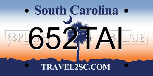 652TAI South Carolina License Plate