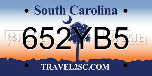 652YB5 South Carolina License Plate