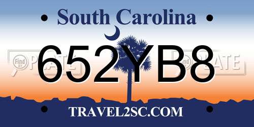 652YB8 South Carolina License Plate