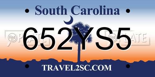652YS5 South Carolina License Plate