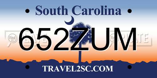 652ZUM South Carolina License Plate