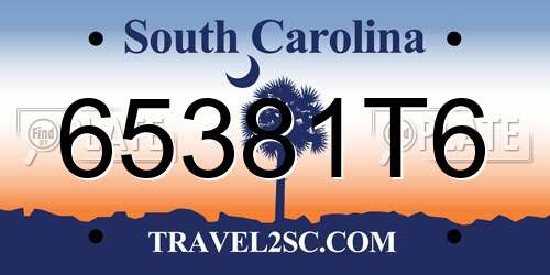 65381T6 South Carolina License Plate