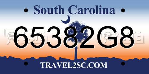 65382G8 South Carolina License Plate