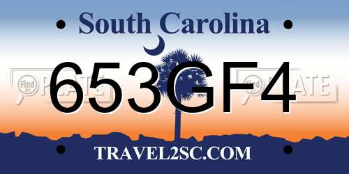 653GF4 South Carolina License Plate