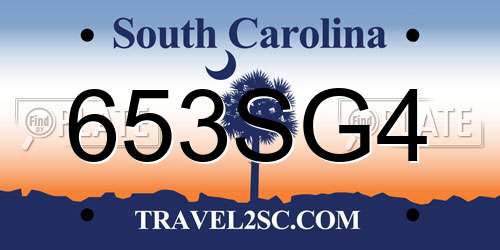 653SG4 South Carolina License Plate