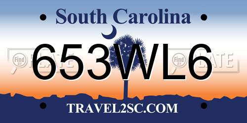 653WL6 South Carolina License Plate