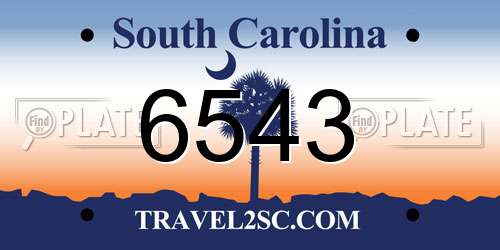 6543 South Carolina License Plate