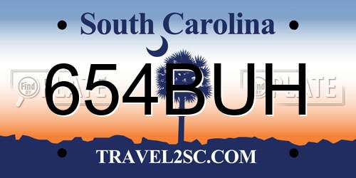 654BUH South Carolina License Plate