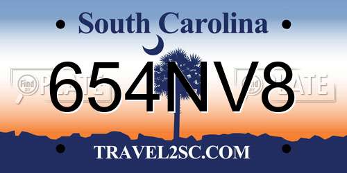 654NV8 South Carolina License Plate