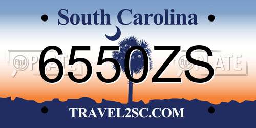 6550ZS South Carolina License Plate