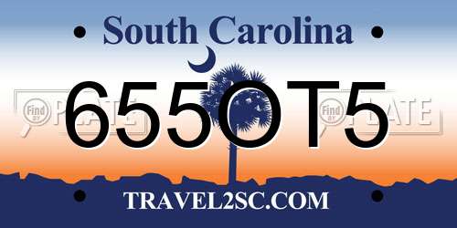 655OT5 South Carolina License Plate