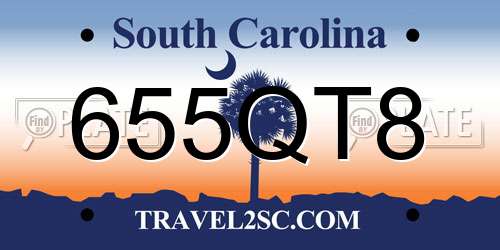 655QT8 South Carolina License Plate