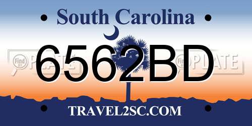 6562BD South Carolina License Plate